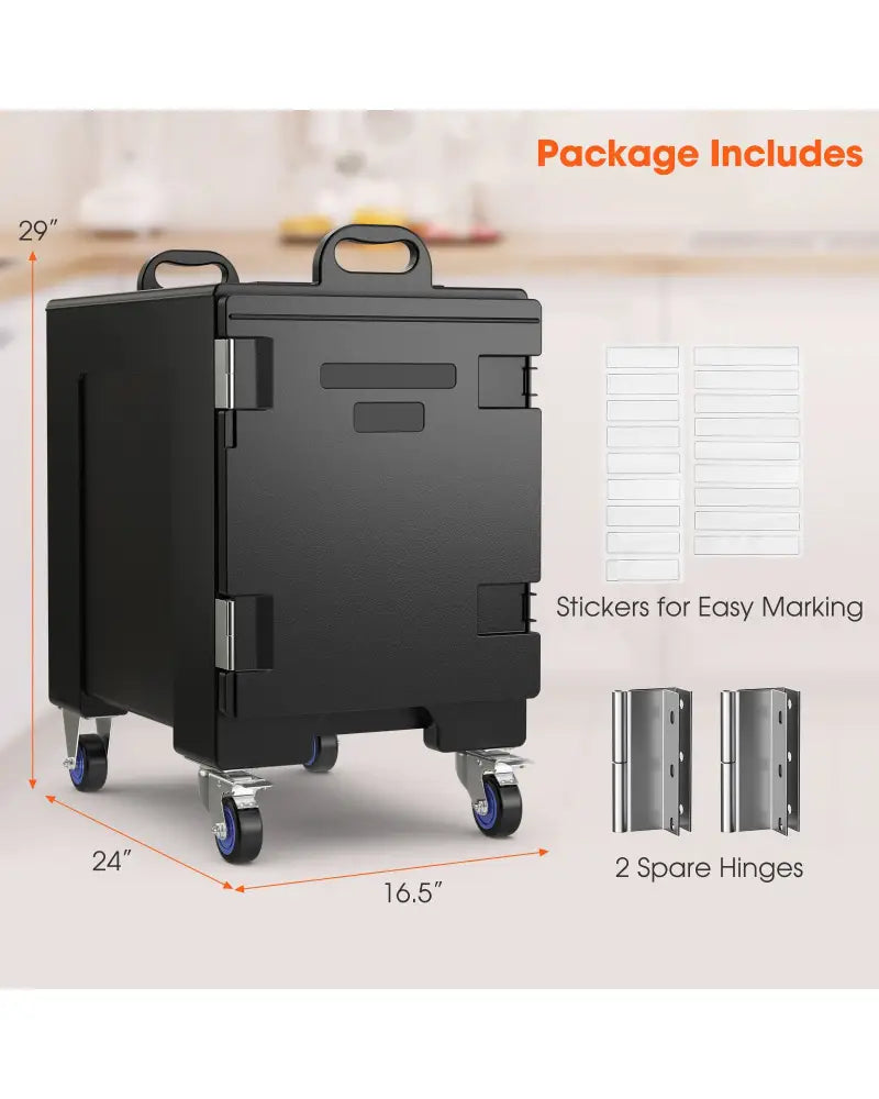 81 Quart Capacity End-loading Insulated Food Pan Carrier with Wheels - Black - Food Warmers & Burners