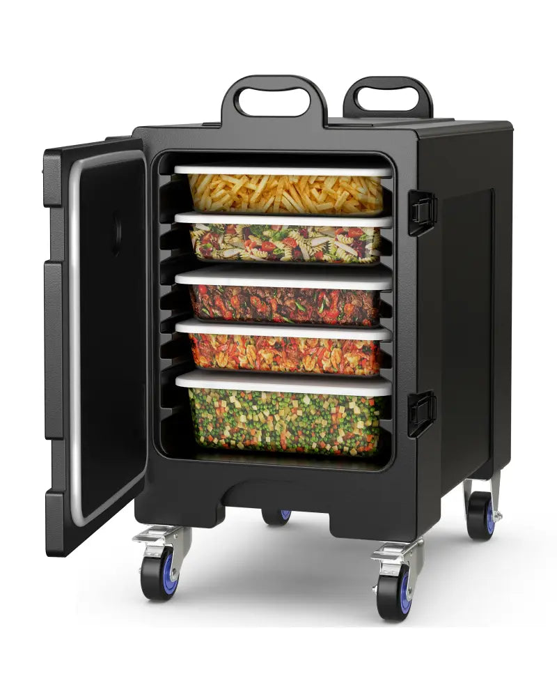 81 Quart Capacity End-loading Insulated Food Pan Carrier with Wheels - Black - Food Warmers & Burners