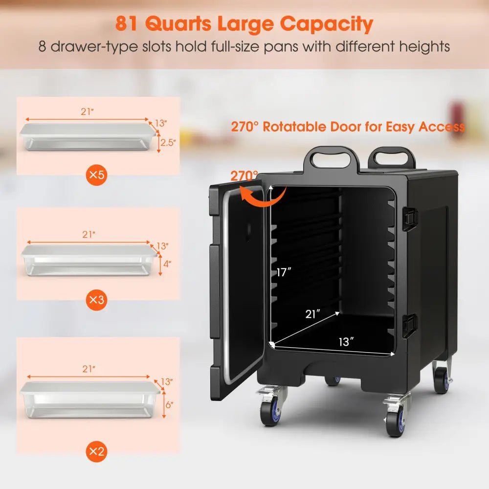 81 Quart Capacity End-loading Insulated Food Pan Carrier with Wheels - Black - Food Warmers & Burners
