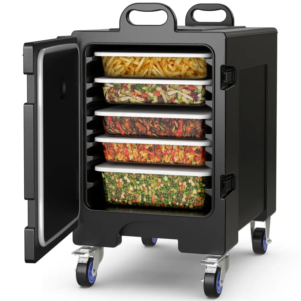 81 Quart Capacity End-loading Insulated Food Pan Carrier with Wheels - Black - Food Warmers & Burners