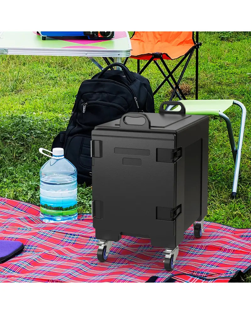 81 Quart Capacity End-loading Insulated Food Pan Carrier with Wheels - Black - Food Warmers & Burners