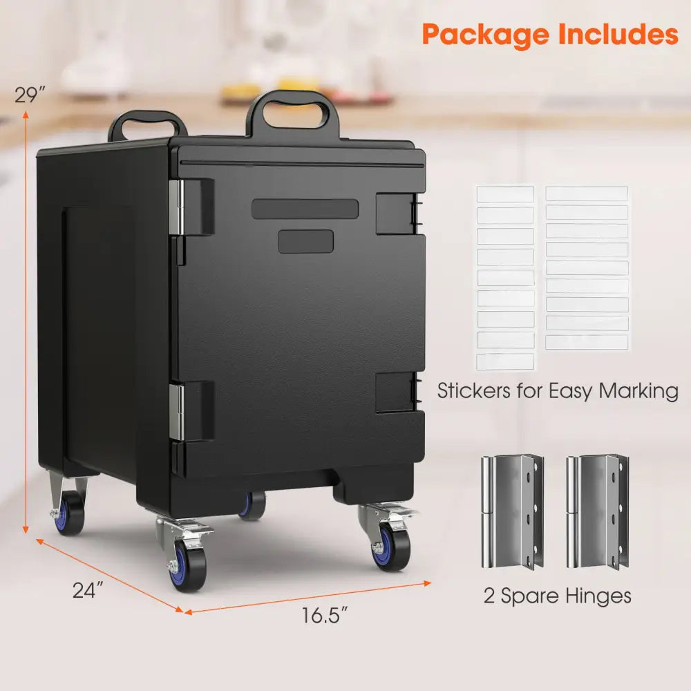 81 Quart Capacity End-loading Insulated Food Pan Carrier with Wheels - Black - Food Warmers & Burners