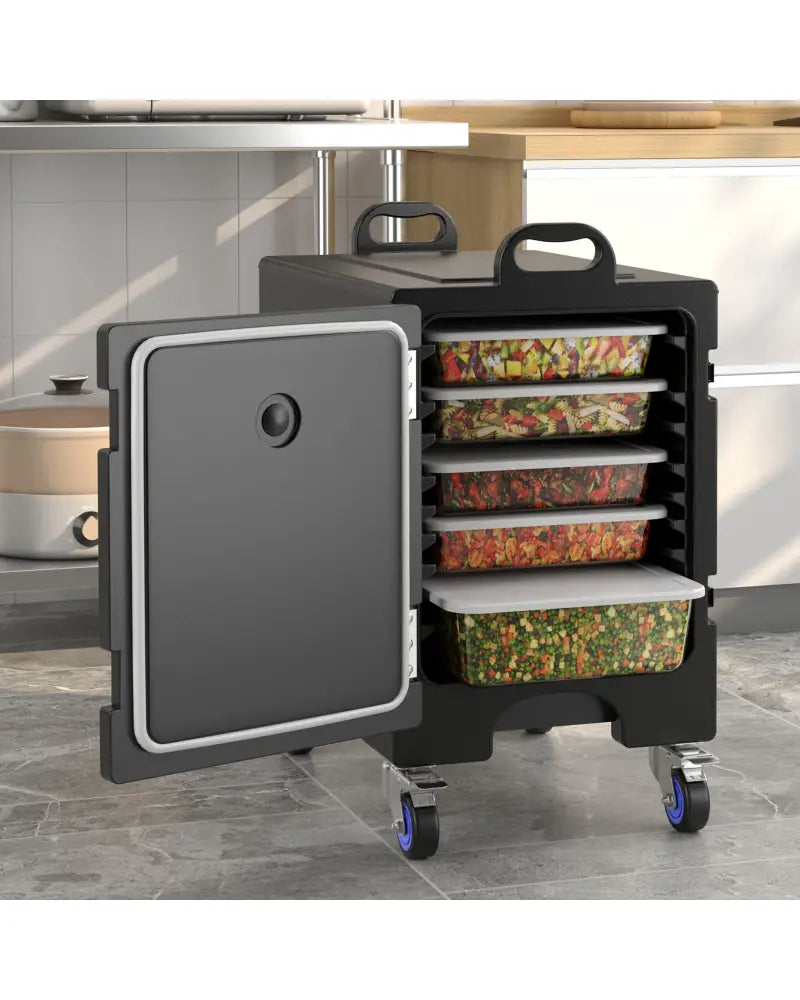 81 Quart Capacity End-loading Insulated Food Pan Carrier with Wheels - Black - Food Warmers & Burners