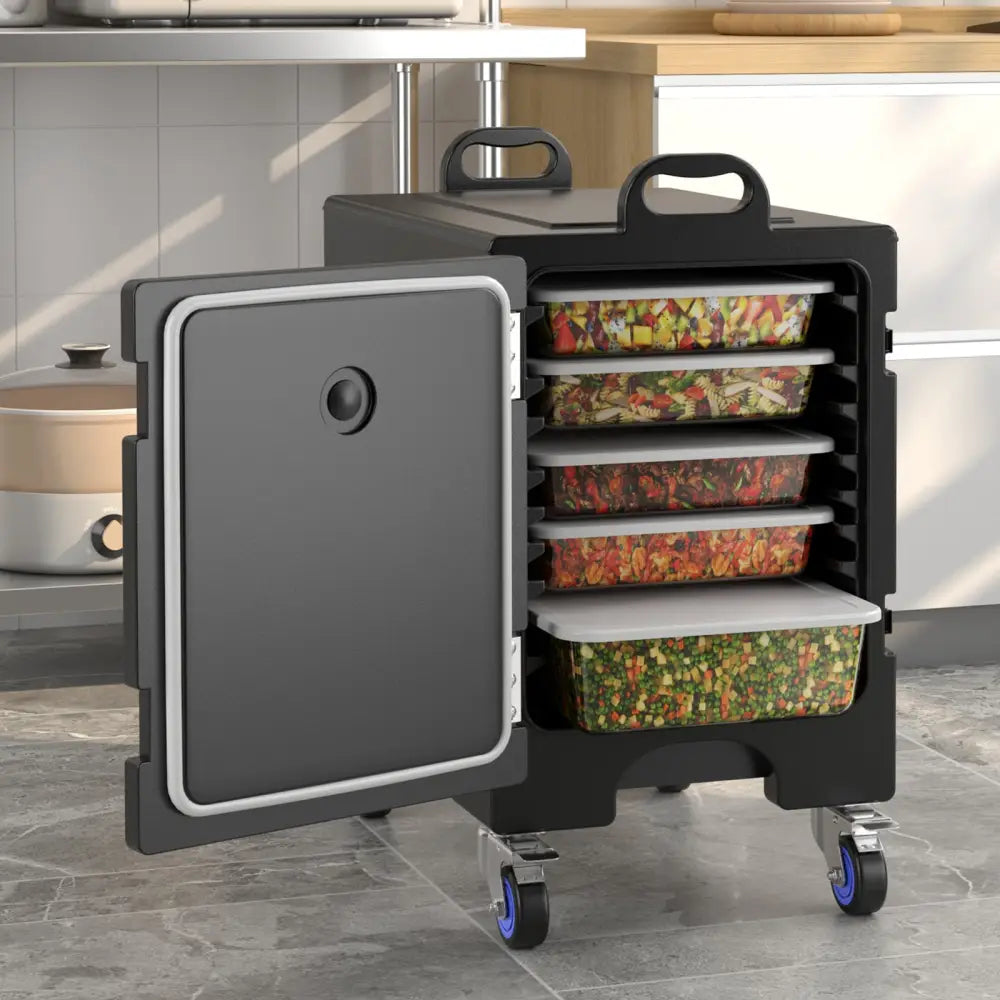 81 Quart Capacity End-loading Insulated Food Pan Carrier with Wheels - Black - Food Warmers & Burners