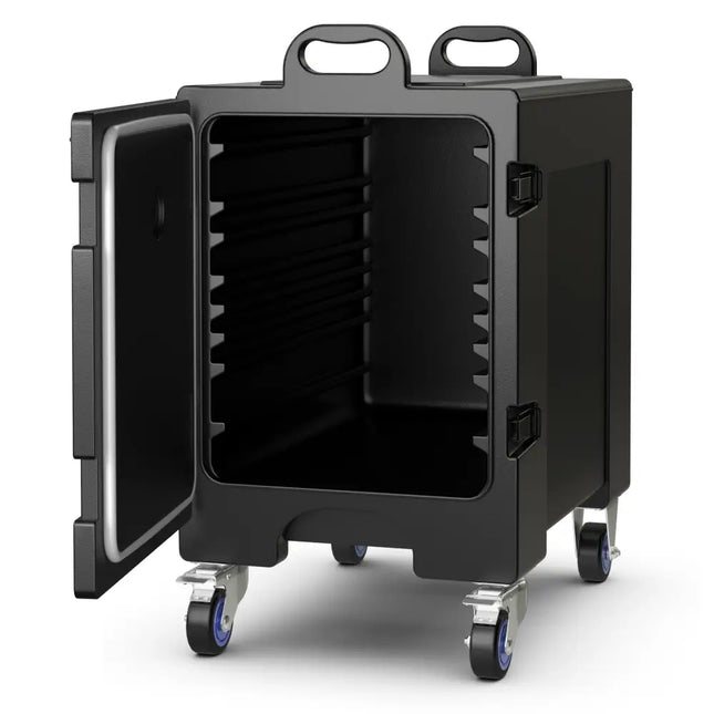 81 Quart Capacity End-loading Insulated Food Pan Carrier with Wheels - Black - Food Warmers & Burners