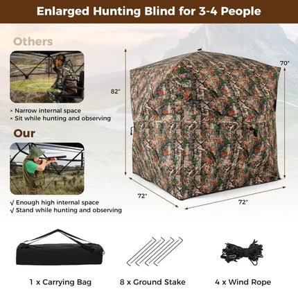 82 Inch Tall Hunting Blind 270° One Way See Through Ground Tent for 3-4 People - Camouflage - Tents