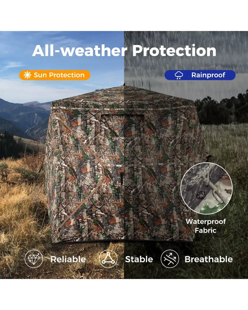82 Inch Tall Hunting Blind 270° One Way See Through Ground Tent for 3-4 People - Camouflage - Tents