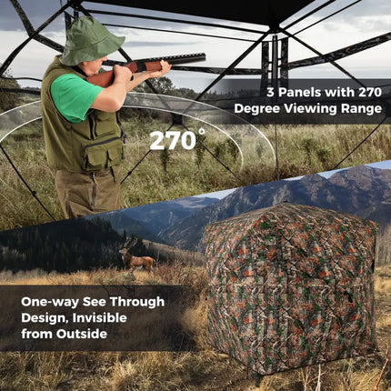 82 Inch Tall Hunting Blind 270° One Way See Through Ground Tent for 3-4 People - Camouflage - Tents