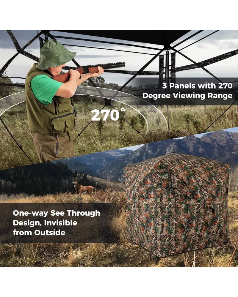 82 Inch Tall Hunting Blind 270° One Way See Through Ground Tent for 3-4 People - Camouflage - Tents
