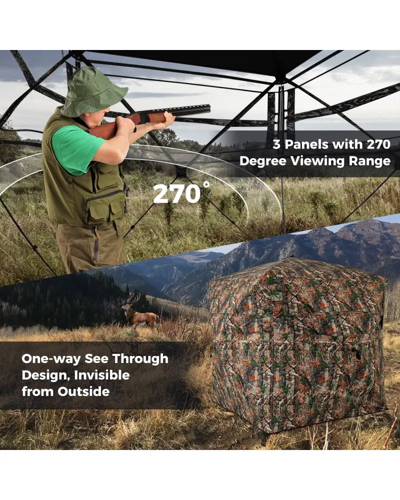 82 Inch Tall Hunting Blind 270° One Way See Through Ground Tent for 3-4 People - Camouflage - Tents