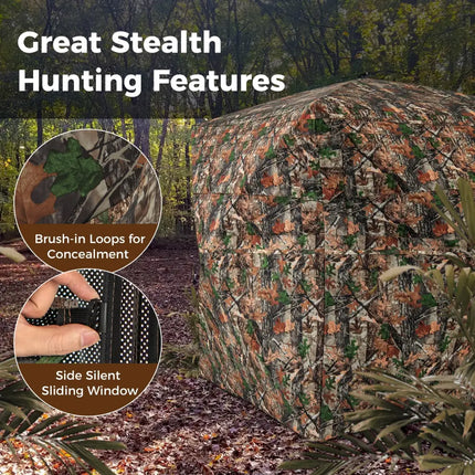 82 Inch Tall Hunting Blind 270° One Way See Through Ground Tent for 3-4 People - Camouflage - Tents