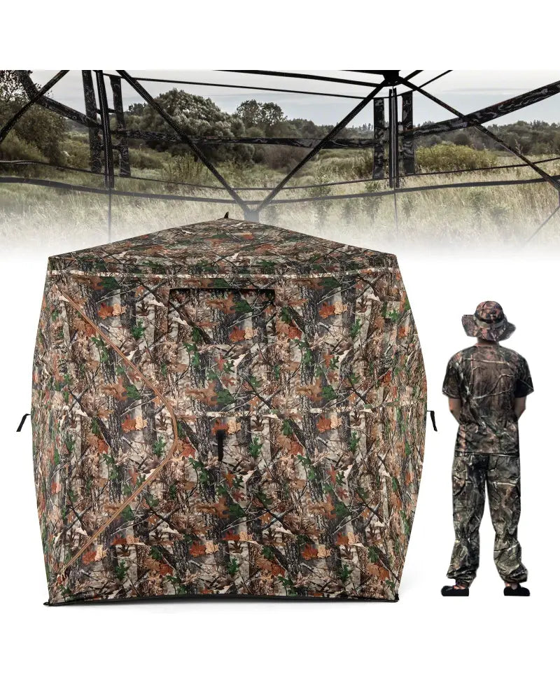 82 Inch Tall Hunting Blind 270° One Way See Through Ground Tent for 3-4 People - Camouflage - Tents