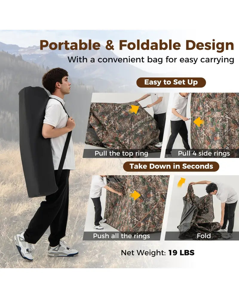 82 Inch Tall Hunting Blind 270° One Way See Through Ground Tent for 3-4 People - Camouflage - Tents