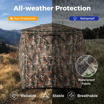 82 Inch Tall Hunting Blind 270° One Way See Through Ground Tent for 3-4 People - Camouflage - Tents