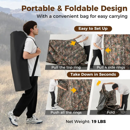 82 Inch Tall Hunting Blind 270° One Way See Through Ground Tent for 3-4 People - Camouflage - Tents