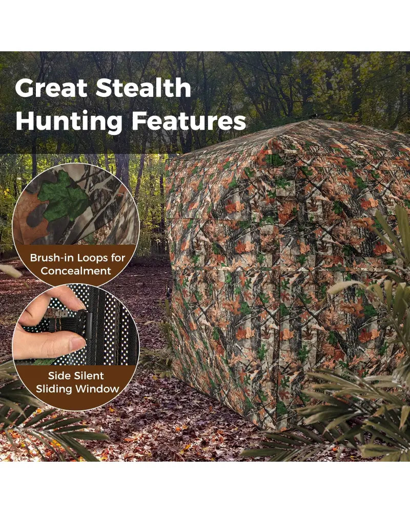 82 Inch Tall Hunting Blind 270° One Way See Through Ground Tent for 3-4 People - Camouflage - Tents