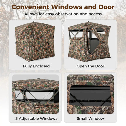 82 Inch Tall Hunting Blind 270° One Way See Through Ground Tent for 3-4 People - Camouflage - Tents