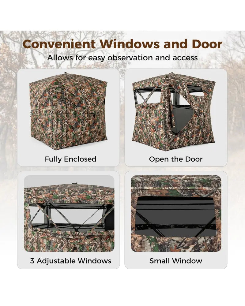 82 Inch Tall Hunting Blind 270° One Way See Through Ground Tent for 3-4 People - Camouflage - Tents