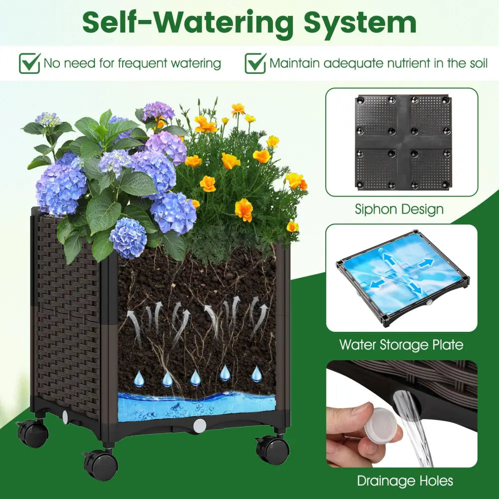82 x 99 Inch Garden Arch Trellis with 2 Self-Watering Planter Boxes Wheels-Black - Black - Outdoor Decor