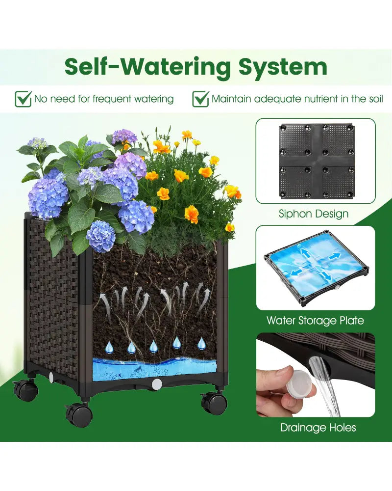 82 x 99 Inch Garden Arch Trellis with 2 Self-Watering Planter Boxes Wheels-Black - Black - Outdoor Decor