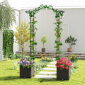 82 x 99 Inch Garden Arch Trellis with 2 Self-Watering Planter Boxes Wheels-Black - Black - Garden Arbors