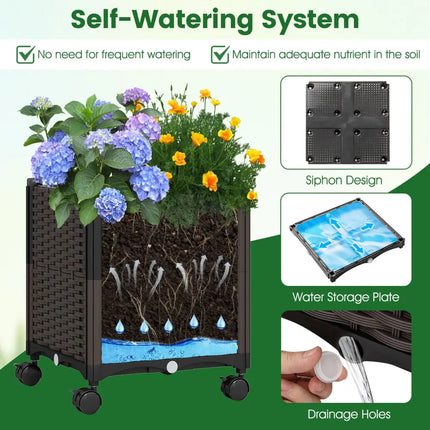 82 x 99 Inch Garden Arch Trellis with 2 Self-Watering Planter Boxes Wheels-Black - Black - Outdoor Decor
