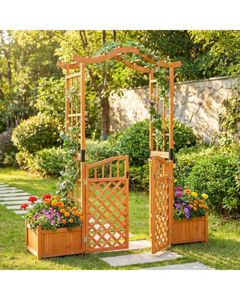 83’’ Garden Arbor with Gate and 2 Planter Boxes-Yellow - Yellow - Garden Arbors