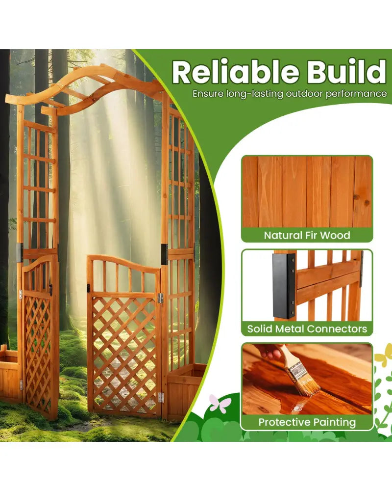 83’’ Garden Arbor with Gate and 2 Planter Boxes-Yellow - Yellow - Garden Arbors