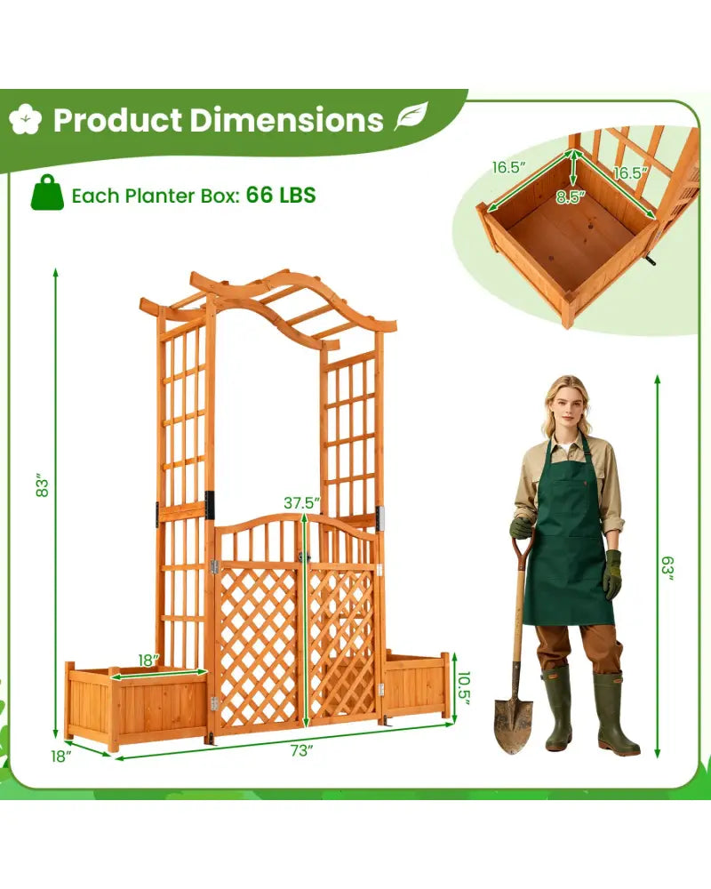 83’’ Garden Arbor with Gate and 2 Planter Boxes-Yellow - Yellow - Garden Arbors