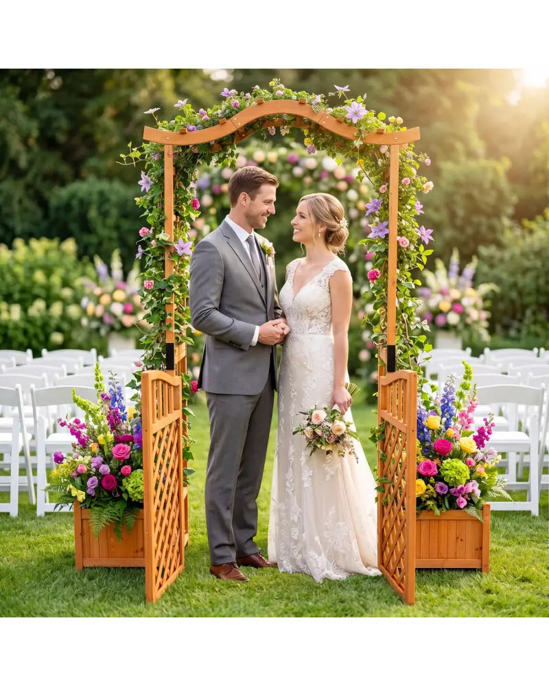83’’ Garden Arbor with Gate and 2 Planter Boxes-Yellow - Yellow - Garden Arbors