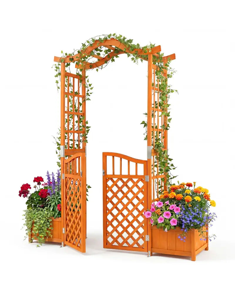 83’’ Garden Arbor with Gate and 2 Planter Boxes-Yellow - Yellow - Garden Arbors