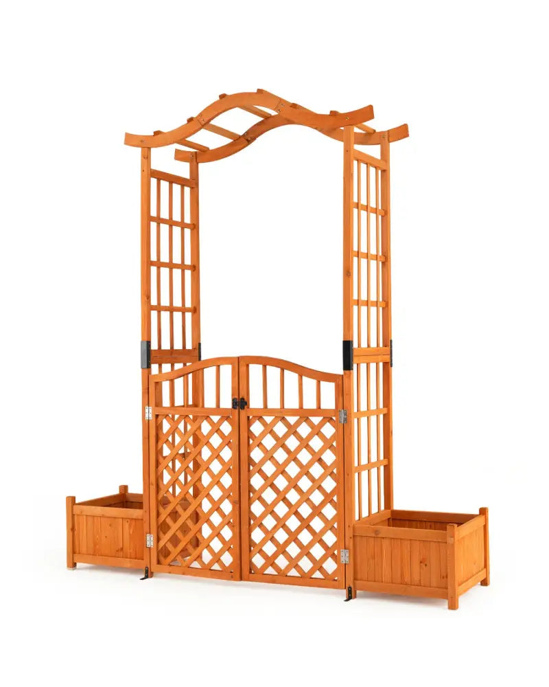 83’’ Garden Arbor with Gate and 2 Planter Boxes-Yellow - Yellow - Garden Arbors