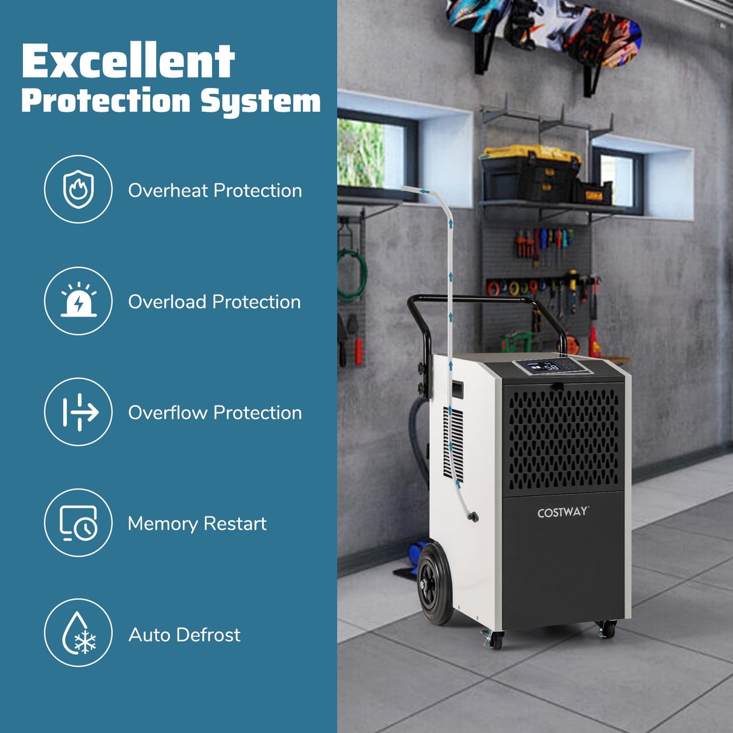 154 Pints Commercial Dehumidifier with Pump and Drain Hoses-White