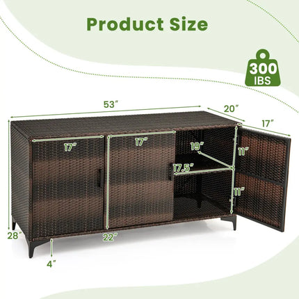 84 Gallon Patio Wicker Deck Box 3-Door PE Rattan Storage Container with Removable Shelves-Brown - Brown - Sheds &