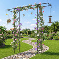 84 Inch Garden Arbor Feeding Station with Water Bowl and Mesh Tray-Black - Black - Garden Arbors