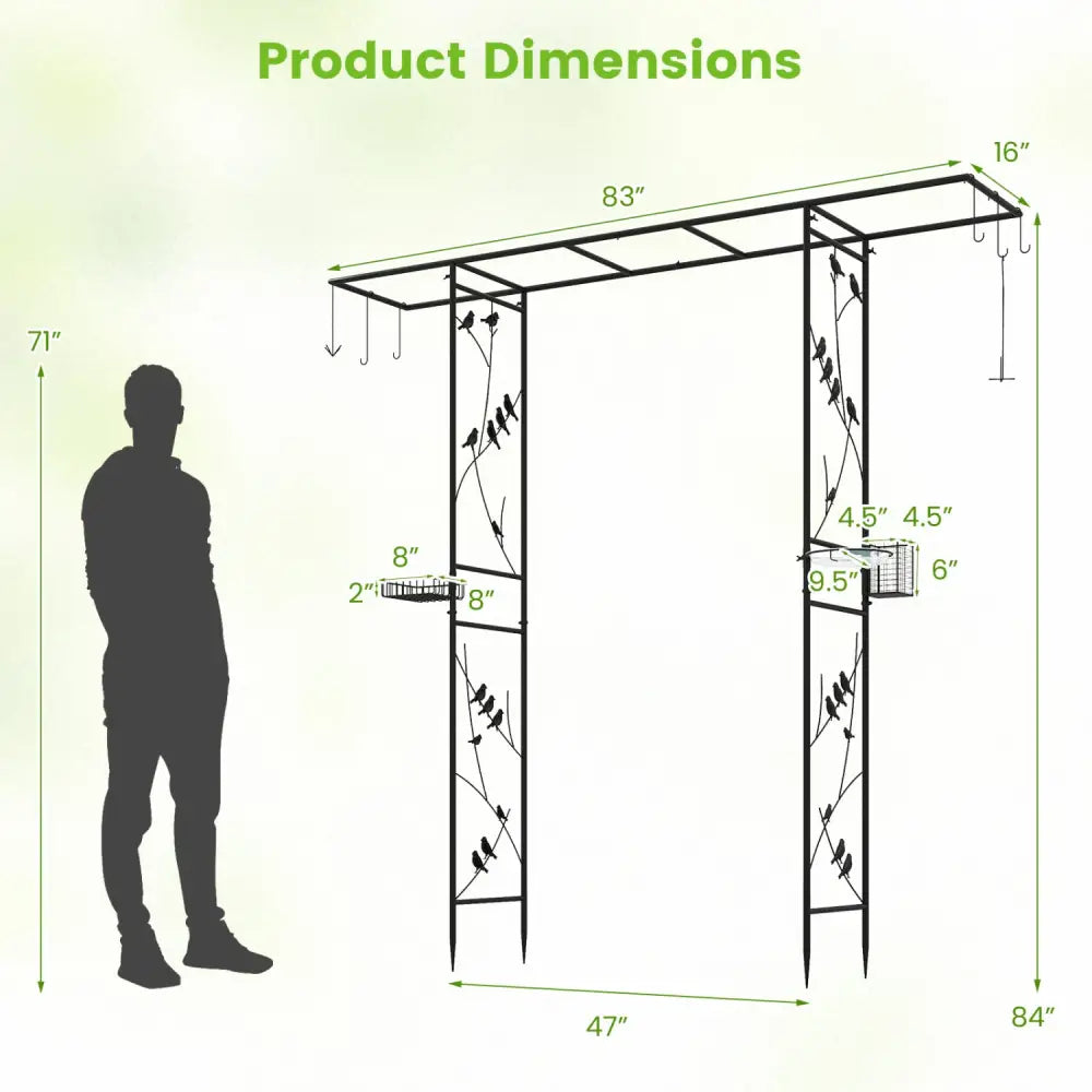84 Inch Garden Arbor Feeding Station with Water Bowl and Mesh Tray-Black - Black - Garden Arbors