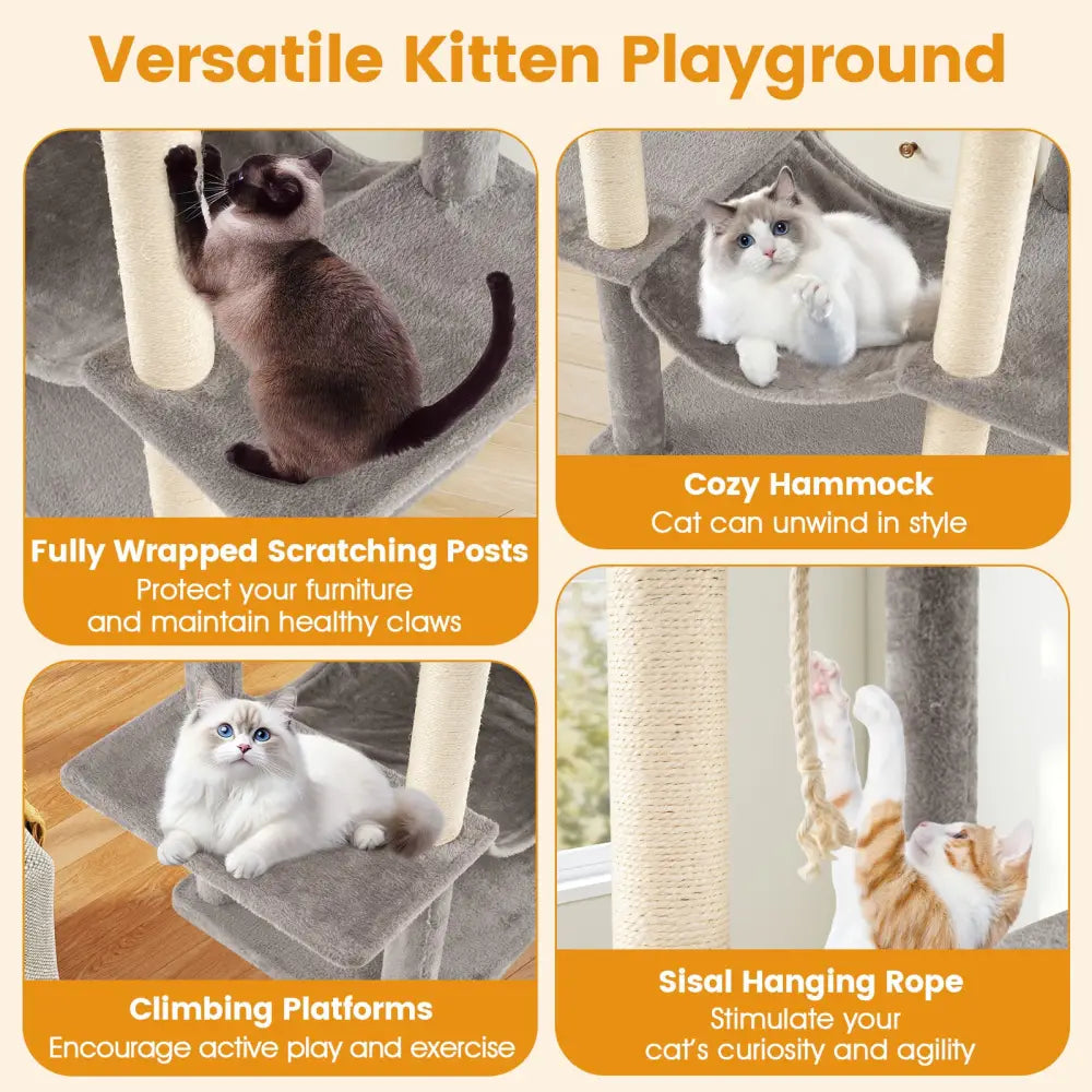 84 Inch Large Cat Tree with 2 Condos and 2 Soft Plush Perches for Indoor Cats-Gray - Gray - Cat Trees Condos &