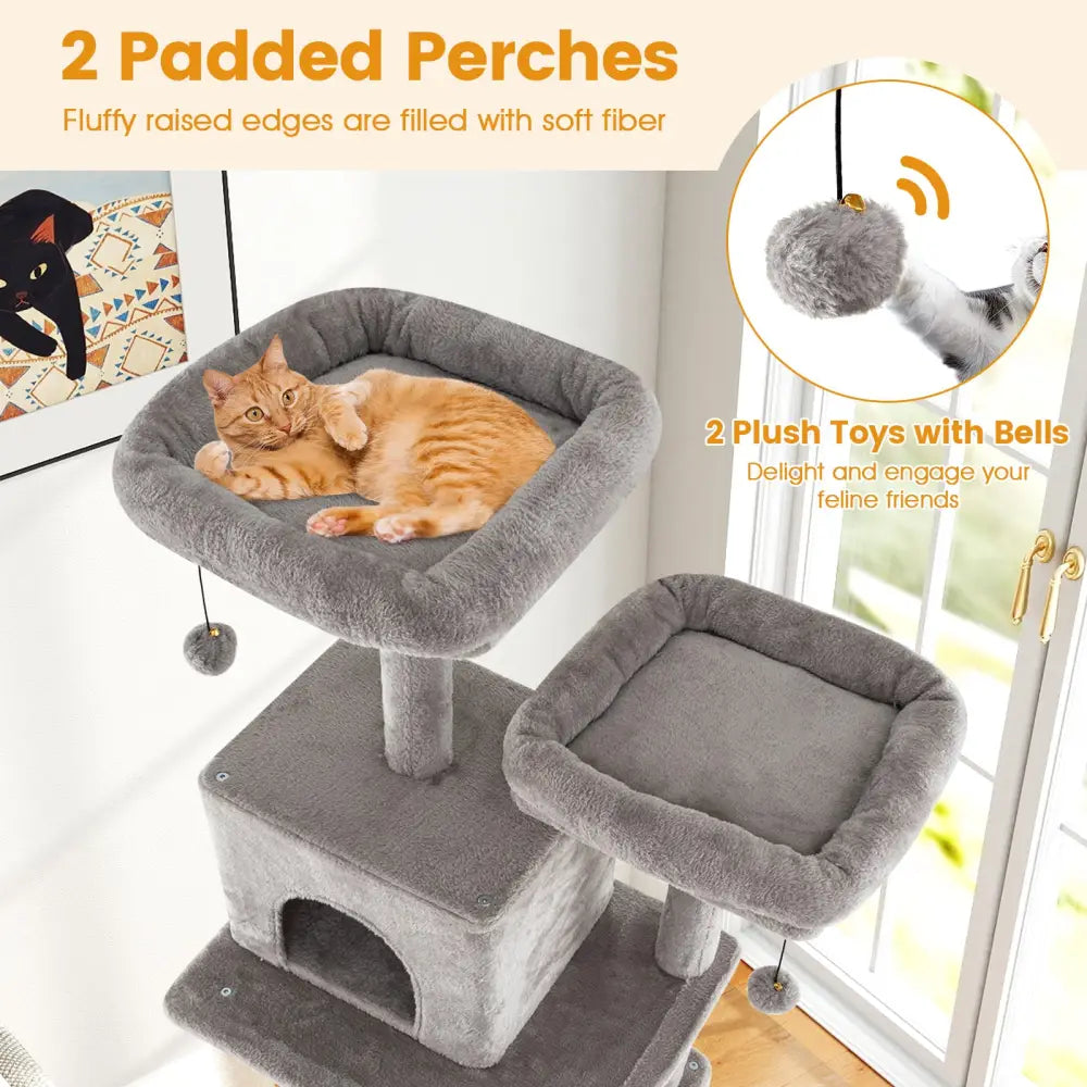 84 Inch Large Cat Tree with 2 Condos and 2 Soft Plush Perches for Indoor Cats-Gray - Gray - Cat Trees Condos &