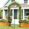 84 Inch Tall Garden Arch Metal Arbor Archway with Gate - Black - Garden Arbors