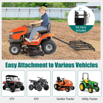 84 inch Wide Driveway Drag Tow Behind Landscape Leveling Rake with Reinforced Bars-Black - Black - Lawn Care Tools