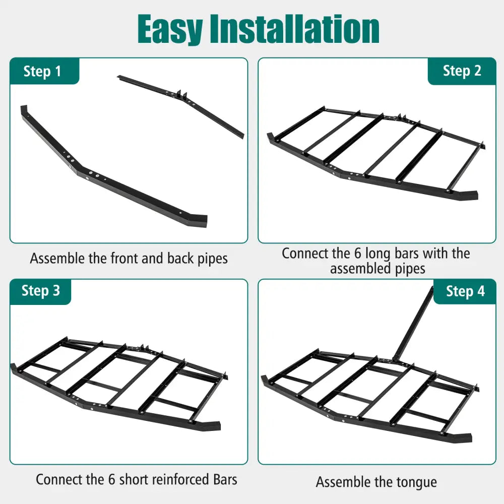 84 inch Wide Driveway Drag Tow Behind Landscape Leveling Rake with Reinforced Bars-Black - Black - Lawn Care Tools