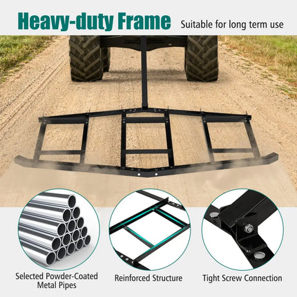 84 inch Wide Driveway Drag Tow Behind Landscape Leveling Rake with Reinforced Bars-Black - Black - Lawn Care Tools