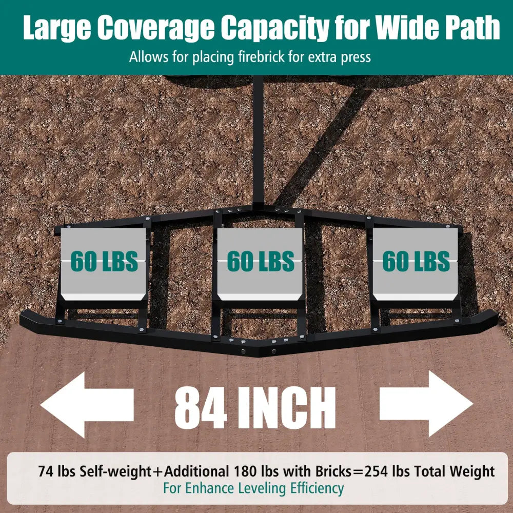 84 inch Wide Driveway Drag Tow Behind Landscape Leveling Rake with Reinforced Bars-Black - Black - Lawn Care Tools