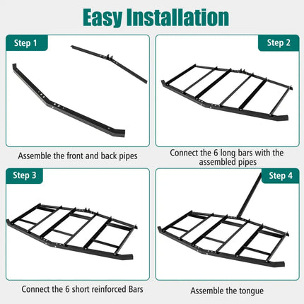 84 inch Wide Driveway Drag Tow Behind Landscape Leveling Rake with Reinforced Bars-Black - Black - Lawn Care Tools