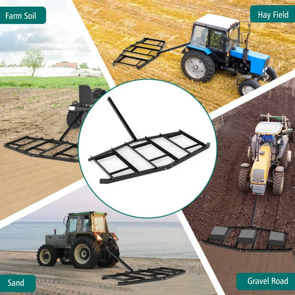 84 inch Wide Driveway Drag Tow Behind Landscape Leveling Rake with Reinforced Bars-Black - Black - Lawn Care Tools