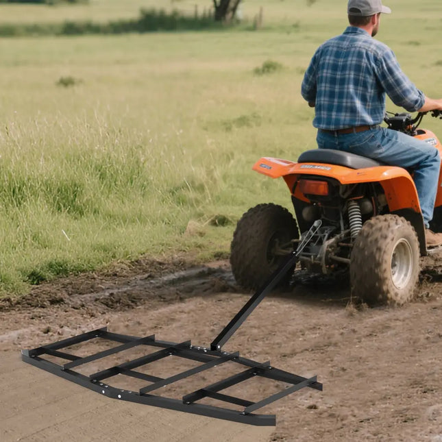84 inch Wide Driveway Drag Tow Behind Landscape Leveling Rake with Reinforced Bars-Black - Black - Lawn Care Tools
