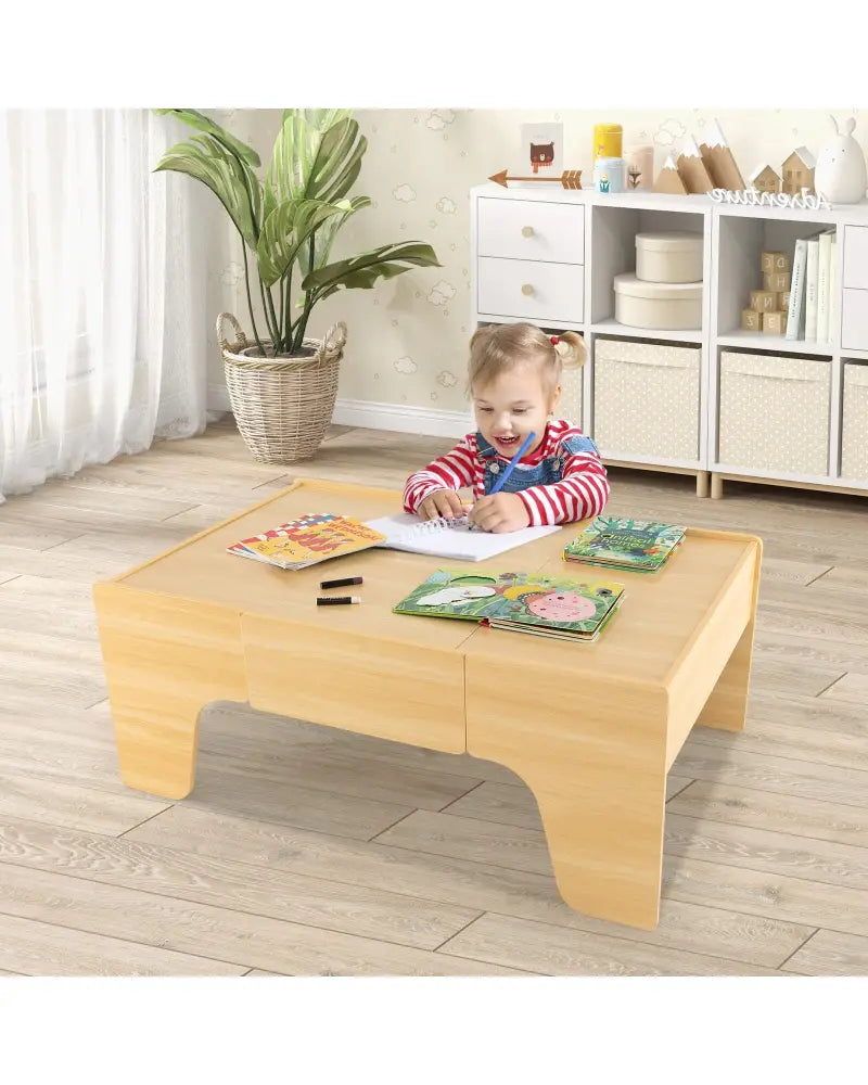 84-Piece Wooden Train Set with Reversible and Detachable Tabletop - Natural - Learning Toys