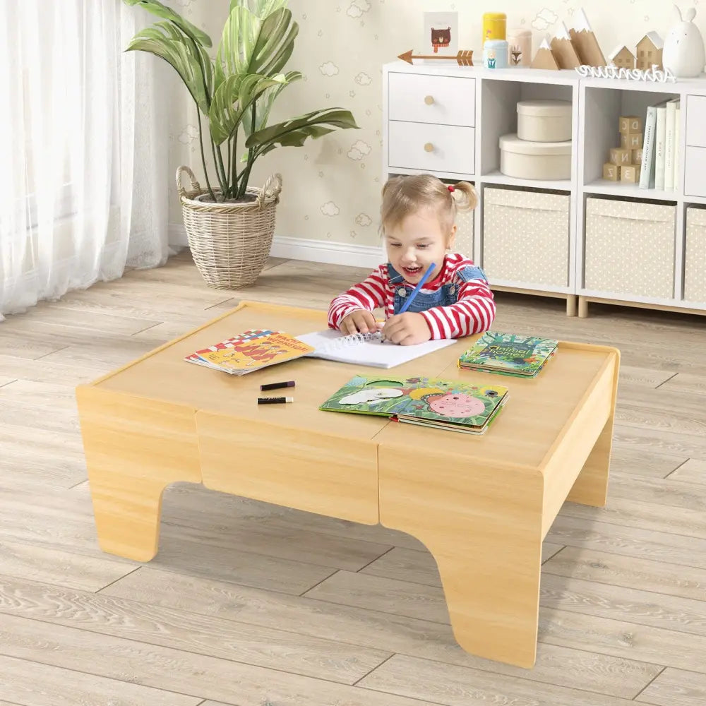 84-Piece Wooden Train Set with Reversible and Detachable Tabletop - Natural - Learning Toys