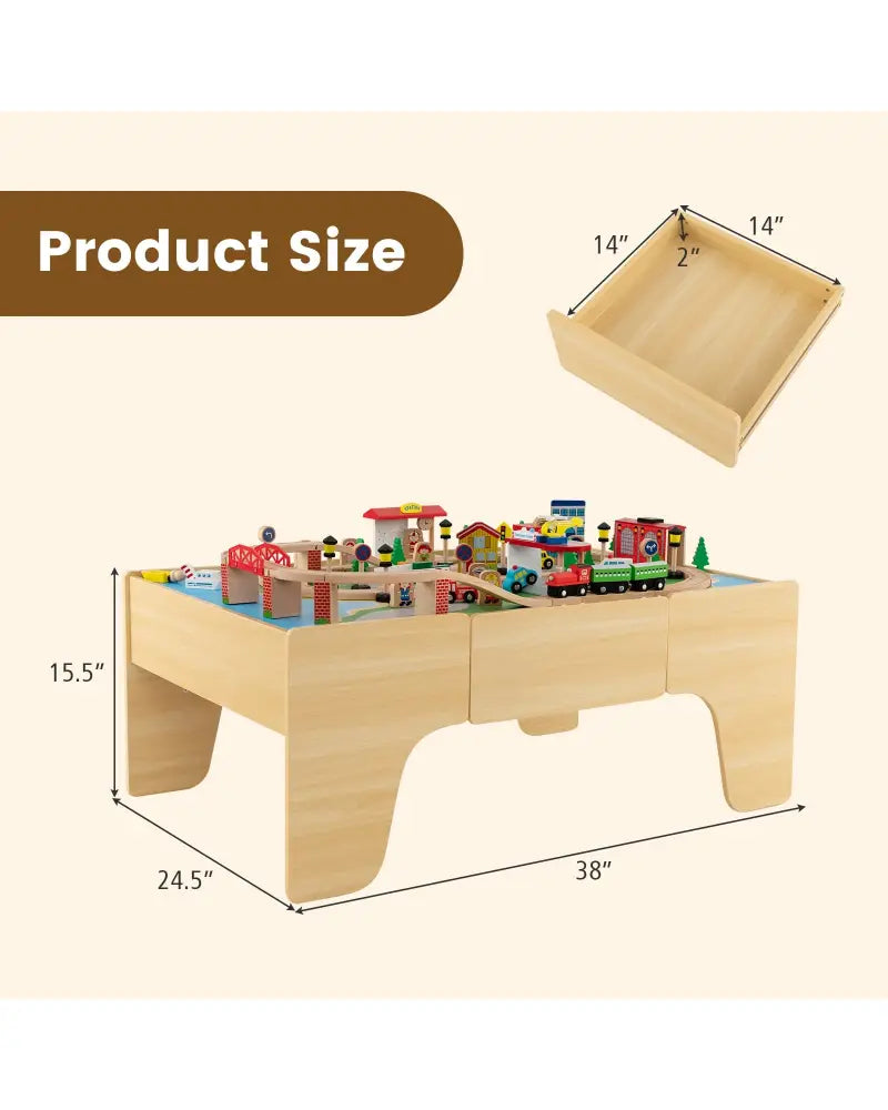 84-Piece Wooden Train Set with Reversible and Detachable Tabletop - Natural - Learning Toys