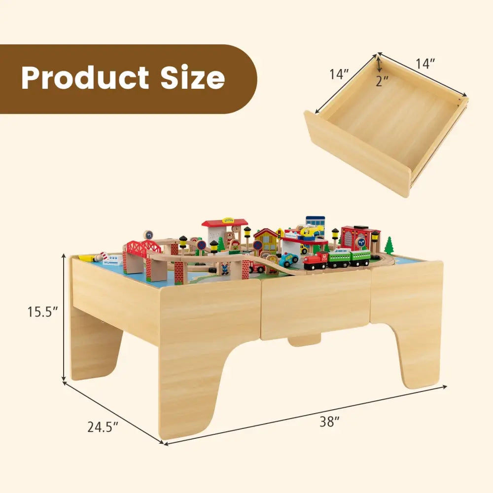 84-Piece Wooden Train Set with Reversible and Detachable Tabletop - Natural - Learning Toys